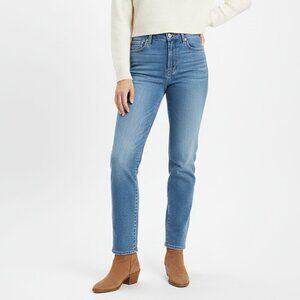 Levis Premium 724 High Rise Straight Leg Jeans Light Med Wash Stretch Denim